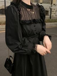 Dress Aesthetic Long Dresses Women Gothic Black Lace Dress Ladies Evening Sundress Ladies Long Sleeve High Waist Robes 2023