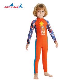 Swimwear Kids Full Body Swimsuit Dive Skin Boys Girl One Piece Long Sleeve Sunsuit UPF 50+ UV Rash Guard AntiJellyfish Swimwear Bodysuit