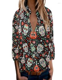 Women039s Blouses Shirts Loose Fashion Casual Tops Candy Skull Colorful Guitar Dia De Los Muertos Print Female Turndown Coll3162067