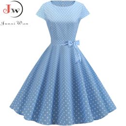 Dress Women Summer Dresses Robe Vintage 50s 60s Big Swing Party Rockabilly Dress White Polka Dot Vestidos