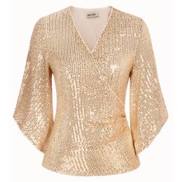 T-Shirts Grace Karin Fashion Women's Sparkle Sequin Party Blouse Tops Shimmer Glitter 3/4 Slit Sleeve Dressy Tops For Women Party Tunic