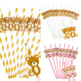 New 10/20/30Pcs Cartoon Bear Paper Baby Shower Juice Drinking Straws Kids Birthday Wedding Party Dessert Decorations