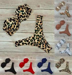 Women039s Swimwear Tube split Twopieces bikini Sexy Swim suit solid Colour leopard snake skin with bra pad 9 colors21760126604558