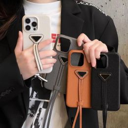 Designer Wrist Strap Phone Cases 15 Promax Fashion Case For Iphone 14 13 12 pro 15pro 14pro 13pro Luxury Leather Triangle Letter IPhone Cover CYD24030706-5