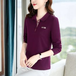 Shirts Letter Polo Women Shirt Long Sleeve Casual Cotton Slim Pink Female Tops Red Purple Shirts Woman Fashion Lapel Tunic Polo Shirt