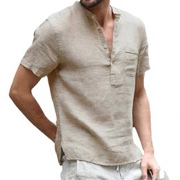 Summer New Mens Short sleeved T-shirt Cotton Linen Led Casual Mens T-shirt Breathable S-3XL 240305