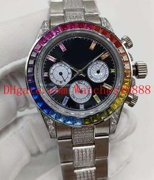 Real Photo 116595 40mm Coloured Diamonds Bezel And Bracelet 40mm Automatic Mechanical Date Mens Wristwatches Stainless steel Men's Sports Watch