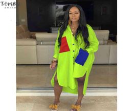 Neon Green Casual Shirt Dress Women Plus Size Vestidos Clothes Long Sleeve Loose Midi Dresses Button Up Slit Sexy8551864