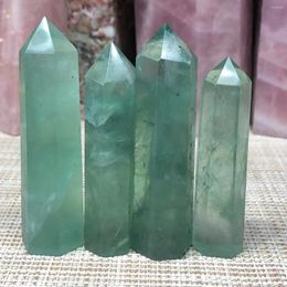 Decorative Figurines Natural Green Fluorite Wand Point Home Decor Quartz Healing Hexagonal Prisms Obelisk Treatment Stone DIY Gift