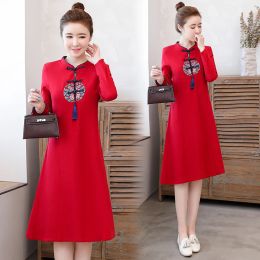 Dress 4XL Cotton and Linen Embroidered Modified Cheongsam Chic Tassel Elegant Women CNY Traditional Dresses ALine Qipao Dress Female