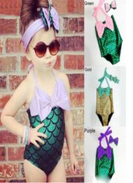 2pcsset swimwearhairband girls mermaid bikini set swimwear swimsuit bathing suit costume kids toddler girls bathing suits5552357