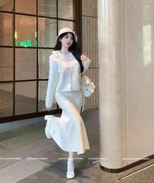 Work Dresses Sweet Girl Suit Women's Autumn/Winter Long-sleeved Knitted Single Breasted Coat Long Mermaid Skirt Two-piece Set Female Clothes