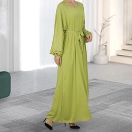 Ethnic Clothing Eid Satin Abaya Dubai Muslim Long Dresses For Women Plain Abayas Luxury Belted Modest Party Dress Islamic Turkey Hijab