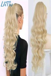 Lativ Synthetic Long Wavy Ponytail Ash Blonde Color Drawstring Ponytail Clipon Hair Extensions For Women Black Blond Daily Use 226585848