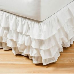 4 Layers Ruffled Bed Skirt Wrap Around Elastic Cover Without Surface Home el Twin Full Queen King 240227