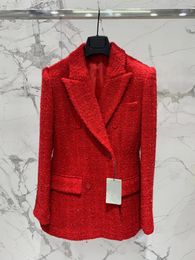 Women's Suits 2024 Autumn Clothes Elegant Office Ladies Red Blazer Fashion Women Tweed Coat