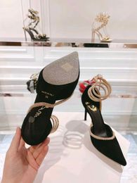 Rhinestone Snake Strass stiletto sandals Rene Caovilla Cleo velvet 93mm Evening shoes women's high heels MARGOT pumps Ankle Wraparound luxury designer shoe 34-43