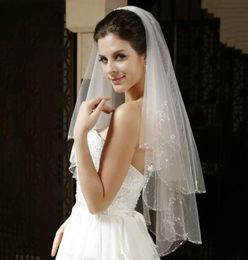 Crystal Beaded Short Wedding Veil Bride Veil Two Layers High Quality Wedding Veils Bridal Accessories Bridal Veil3860321