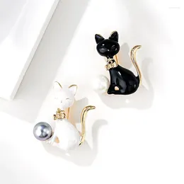 Brooches 1PC Fashion Black White Cat Women Alloy Animal Enamel Brooch Pins