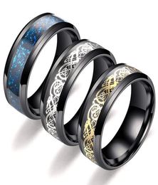 6 Colours stainless steel silver gold dragon ring dragon pattern ring wedding band rings for women men lovers wedding ring drop shi1578023