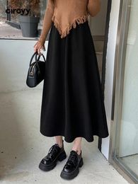 Skirts Circyy Women Black Long Skirt With Lined Casual High Waisted Elastic Waist Simple Mid-Calf Solid Classic Fashion