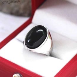 Band Rings 925 Silver Color Luxury Black Stone Ring Stainless Steel Wedding Rings for Men Female Party Jewelry Fashion Accessories Gifts L240305