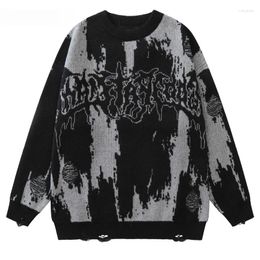 Maglioni da uomo strappati alla moda Grunge Y2K vintage lavorato a maglia punk gotico streetwear maglioni maglione uomo donna Harajuku moda pullover