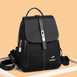 Ladies shoulder bag 3 Colours simple double zipper leisure backpack college style solid Colour fashion student backpack daily Colour matching leather handbag 89219#