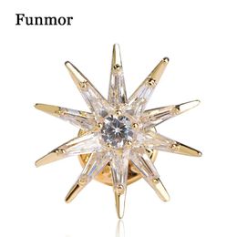 Funmor Shiny Star Shape Brooches Gold-color Micro Inlay Cubic Zircon Collar Clip Chapter Copper Women Men Brooch Badge Joyeria 240220