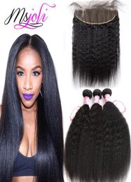 Human Hair Wefts with Closure 13x4 Frontal Ear To Ear Indian Natural Unprocessed Hair Kinky Straight Yaki Hair Weave 3 Bundles Fro6811360