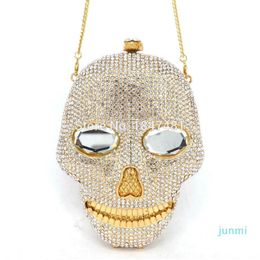 Designer- Black handmade Skull crystal women evening bags diamond ladies handbags party Clutch purse293a