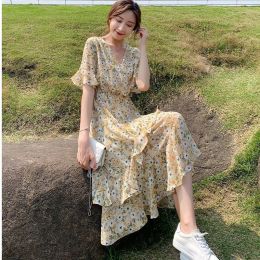 Dress Female Dresses 2023 Midi Women's Dress Flower Clothing Floral Ruffle Chic and Elegant Pretty New In Xxl Onepiece Sale Harajuku