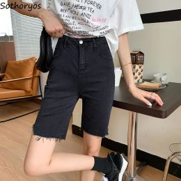 Shorts Skinny Denim Women Solid Black Slim Fit Unisex Chic High Waist Summer Allmatch Cycling Trousers Ins Fashion Vintage New