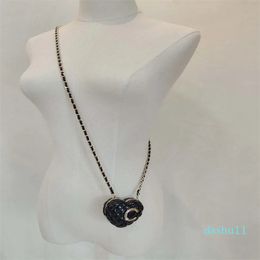 Luxury quality heart shape long chain pendant necklace with black genuine leather smooth style have box stamp