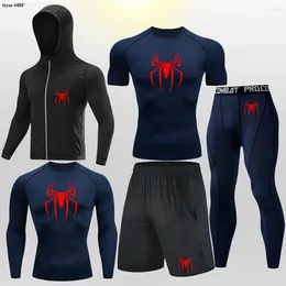 Men's Tracksuits Compression Sportswear Tights T-Shirt Mens Super Hero Clothes Thermal Underwear Men Running Sets Spider Print Clothing Man