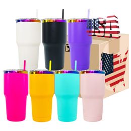 Multicolor 30oz rainbow plated tumbler for customization vacuum insulated double walled stainless steel water bottle with leak proof lid 25pcs pack in stock