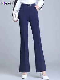 Elegant Elastic Waist Bellbottom Trousers Women Chic Formal Pantalones Office Lady Slim Flare Pants Streetwear Clothing 240305