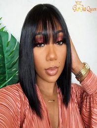 Short bob human hair wigs Brazilian Straight Wigs For Black Women Natural Color Full Machine Wigs With Bang2096249