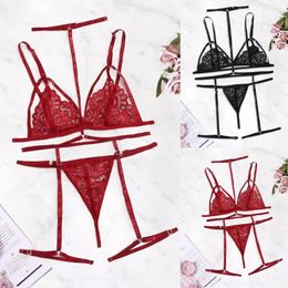 Women's Sleepwear Pajama Sets Sexy Bra Women V-Neck Nightwear Thong Garter Hollow Out Bandage Bralettes Fashion Lingerie Conjuntos De Pijama