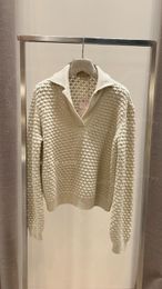 Womens Knits Spring loro piano Casual Beige Lapel Long Sleeve Cashmere Sweater