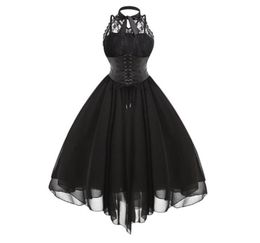 Plus Size Dresses Gothic Lolita Vintage Women Dress Retro Sleeveless Hollow Out LaceUp Corset Black Goth Punk Steampunk Victorian8264546