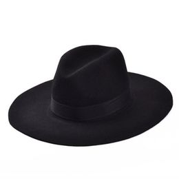 Whole-Fashion Vintage Lady Girls Wide Brim Wool Felt Fedora Hat black Floppy Cloche cowboy hat for men and women Shippin191d