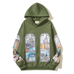 Printed Fleece Pullover Men's Sweatshirts and Hoodies Spring Autumn Hooded Man Black Green