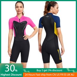 Swimwear Women 1.5mm Neoprene Wetsuits Swimwears Diving Suits Short Sleeves Women Ladies One Piece Surf Snorkelling Surfing Swimsuit