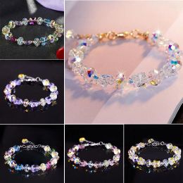 Trendy Colorful AB Butterfly Crystal Beaded Bracelets Women Sweet Temperament Handwork Bracelet Charms Jewelry 12 styles LL