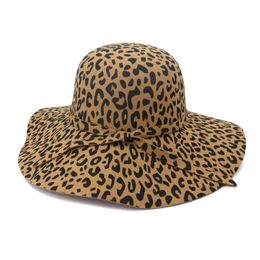 Large Brim Leopard Print Felt Dome Hat Wome Fedora Hats Fascinators Hat for Women Elegant Floppy Cap Sun Protection Chapeau2767