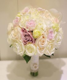 Customize the bride holding bouquet of collocation color white yellow orange pink rose white butterfly orchid7090818