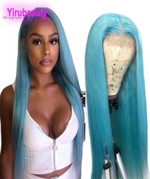 Peruvian Human Hair 13X4 Lace Front Wig Straight Light Blue Yellow Red 150 Density Silky Straight 1230inch 13 By 4 Wigs Grey8861321