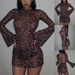 Dress Sexy Woman Dresses Leopard Print Round Neck Long Sleeve Fashion Woman Dresses Sexy Thin Tight Female Dress 2022 New Fashion