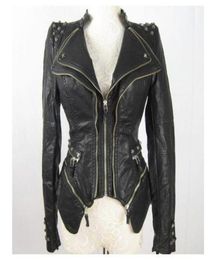 WholeNew Womens Punk Spike Studded Shoulder PU Leather Jacket Zipper Coat Size s XL5048935
